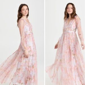 NWT Stunning floral print floor length tulle dress